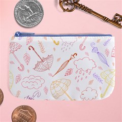 Weather Umbrella Rain Cloud Seamless Doodle Pattern Large Coin Purse by Bakwanart