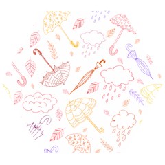 Weather Umbrella Rain Cloud Seamless Doodle Pattern Wooden Puzzle Hexagon by Bakwanart