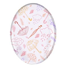 Weather Umbrella Rain Cloud Seamless Doodle Pattern Oval Glass Fridge Magnet (4 Pack)