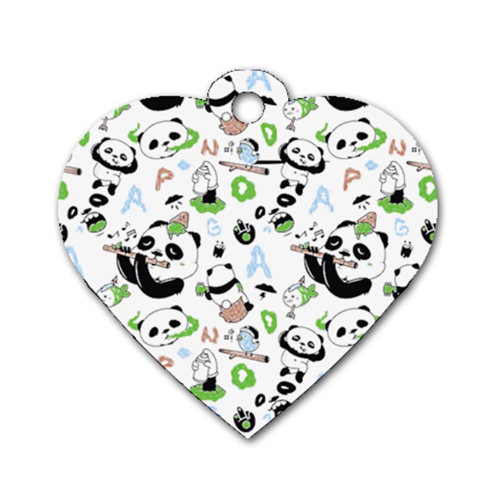 Giant Panda Bear Pattern Dog Tag Heart (Two Sides)