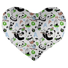 Giant Panda Bear Pattern Large 19  Premium Heart Shape Cushions by Bakwanart