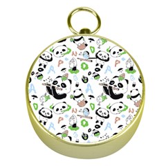 Giant Panda Bear Pattern Gold Compasses by Bakwanart