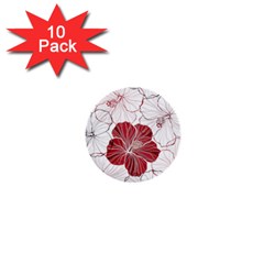 Red Hibiscus Flowers Art 1  Mini Buttons (10 Pack)  by Bakwanart