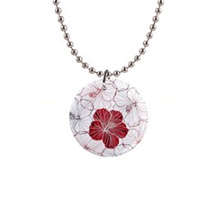 Red Hibiscus Flowers Art 1  Button Necklace by Bakwanart