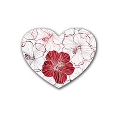 Red Hibiscus Flowers Art Rubber Coaster (heart) by Bakwanart