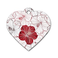 Red Hibiscus Flowers Art Dog Tag Heart (one Side) by Bakwanart