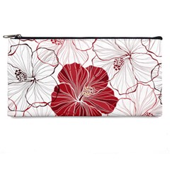 Red Hibiscus Flowers Art Pencil Case by Bakwanart