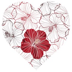 Red Hibiscus Flowers Art Wooden Puzzle Heart