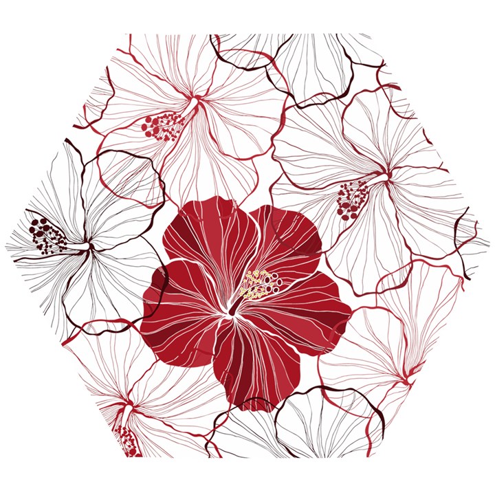 Red Hibiscus Flowers Art Wooden Puzzle Hexagon