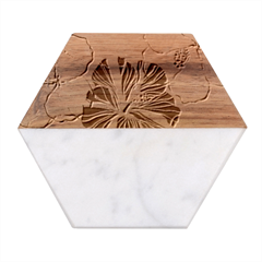 Red Hibiscus Flowers Art Marble Wood Coaster (hexagon) 