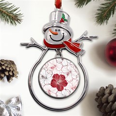 Red Hibiscus Flowers Art Metal Snowman Ornament by Bakwanart