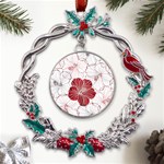 Red Hibiscus Flowers Art Metal X mas Wreath Holly leaf Ornament Front