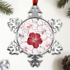 Red Hibiscus Flowers Art Metal Small Snowflake Ornament by Bakwanart