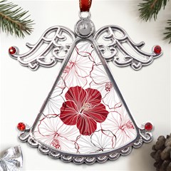 Red Hibiscus Flowers Art Metal Angel With Crystal Ornament by Bakwanart