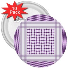 Square Purple Pattern Bead Purple Keffiyeh Purple Geometric Headdress Angle Violet Rectangle 3  Buttons (10 Pack)  by Bakwanart