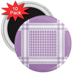 Square Purple Pattern Bead Purple Keffiyeh Purple Geometric Headdress Angle Violet Rectangle 3  Magnets (10 Pack)  by Bakwanart