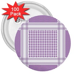 Square Purple Pattern Bead Purple Keffiyeh Purple Geometric Headdress Angle Violet Rectangle 3  Buttons (100 Pack)  by Bakwanart