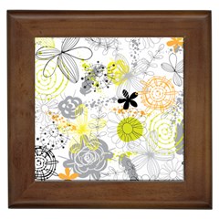 Doodle Flowers Hand Drawing Pattern Framed Tile by Bakwanart