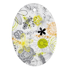 Doodle Flowers Hand Drawing Pattern Ornament (Oval)