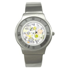 Doodle Flowers Hand Drawing Pattern Stainless Steel Watch