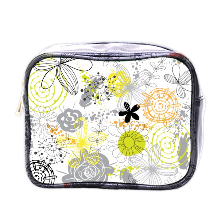 Doodle Flowers Hand Drawing Pattern Mini Toiletries Bag (One Side)