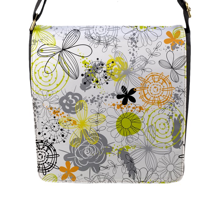 Doodle Flowers Hand Drawing Pattern Flap Closure Messenger Bag (L)