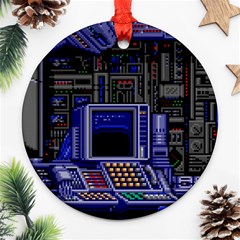 Blue Computer Monitor With Chair Game Digital Wallpaper, Digital Art Ornament (Round)