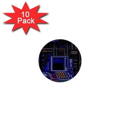 Blue Computer Monitor With Chair Game Digital Wallpaper, Digital Art 1  Mini Buttons (10 pack) 