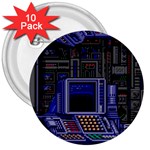 Blue Computer Monitor With Chair Game Digital Wallpaper, Digital Art 3  Buttons (10 pack)  Front