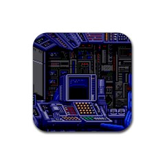 Blue Computer Monitor With Chair Game Digital Wallpaper, Digital Art Rubber Coaster (square) by Bakwanart