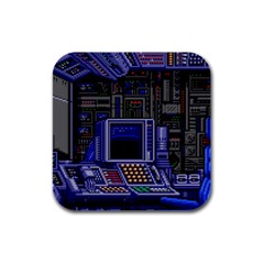 Blue Computer Monitor With Chair Game Digital Wallpaper, Digital Art Rubber Square Coaster (4 pack)