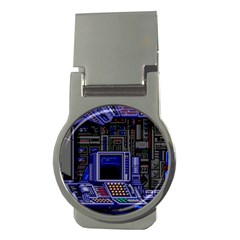 Blue Computer Monitor With Chair Game Digital Wallpaper, Digital Art Money Clips (round)  by Bakwanart