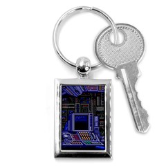 Blue Computer Monitor With Chair Game Digital Wallpaper, Digital Art Key Chain (rectangle) by Bakwanart