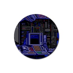 Blue Computer Monitor With Chair Game Digital Wallpaper, Digital Art Rubber Coaster (Round)