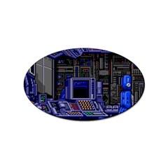 Blue Computer Monitor With Chair Game Digital Wallpaper, Digital Art Sticker (Oval)