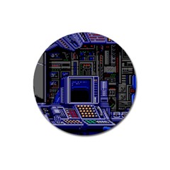 Blue Computer Monitor With Chair Game Digital Wallpaper, Digital Art Magnet 3  (round) by Bakwanart