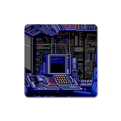 Blue Computer Monitor With Chair Game Digital Wallpaper, Digital Art Square Magnet