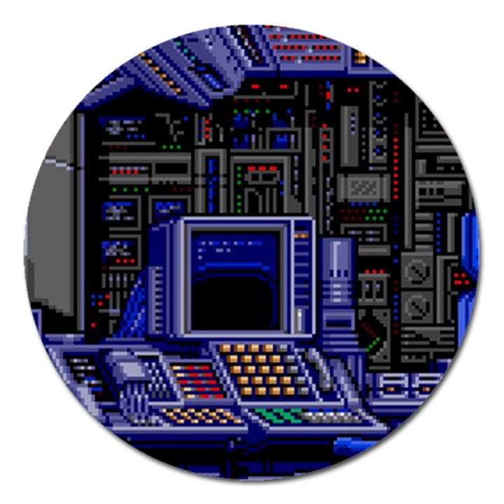 Blue Computer Monitor With Chair Game Digital Wallpaper, Digital Art Magnet 5  (Round)