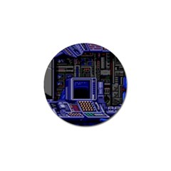 Blue Computer Monitor With Chair Game Digital Wallpaper, Digital Art Golf Ball Marker (4 pack)