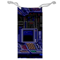 Blue Computer Monitor With Chair Game Digital Wallpaper, Digital Art Jewelry Bag by Bakwanart