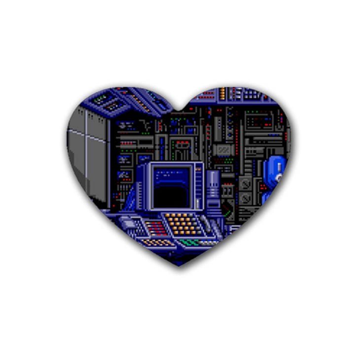 Blue Computer Monitor With Chair Game Digital Wallpaper, Digital Art Rubber Coaster (Heart)