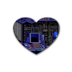 Blue Computer Monitor With Chair Game Digital Wallpaper, Digital Art Rubber Heart Coaster (4 pack)