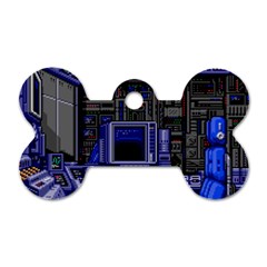 Blue Computer Monitor With Chair Game Digital Wallpaper, Digital Art Dog Tag Bone (One Side)