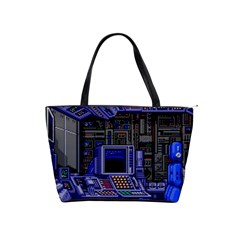 Blue Computer Monitor With Chair Game Digital Wallpaper, Digital Art Classic Shoulder Handbag