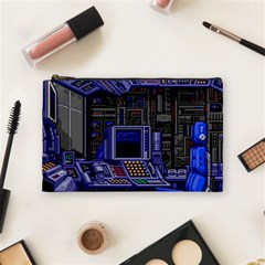 Blue Computer Monitor With Chair Game Digital Wallpaper, Digital Art Cosmetic Bag (Medium)