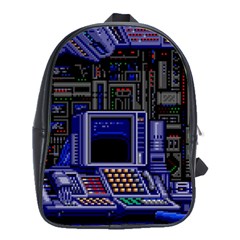 Blue Computer Monitor With Chair Game Digital Wallpaper, Digital Art School Bag (Large)