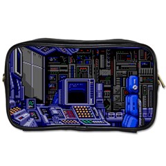 Blue Computer Monitor With Chair Game Digital Wallpaper, Digital Art Toiletries Bag (two Sides) by Bakwanart