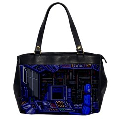 Blue Computer Monitor With Chair Game Digital Wallpaper, Digital Art Oversize Office Handbag