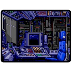 Blue Computer Monitor With Chair Game Digital Wallpaper, Digital Art Fleece Blanket (Large)