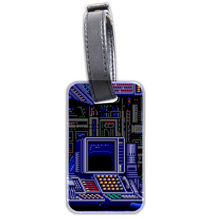 Blue Computer Monitor With Chair Game Digital Wallpaper, Digital Art Luggage Tag (two sides)